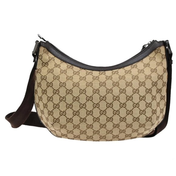 GUCCI GG Pattern Half Moon Shoulder Bag Canvas Leather Beige SHW Italy 70DA218 - Picture 3 of 14